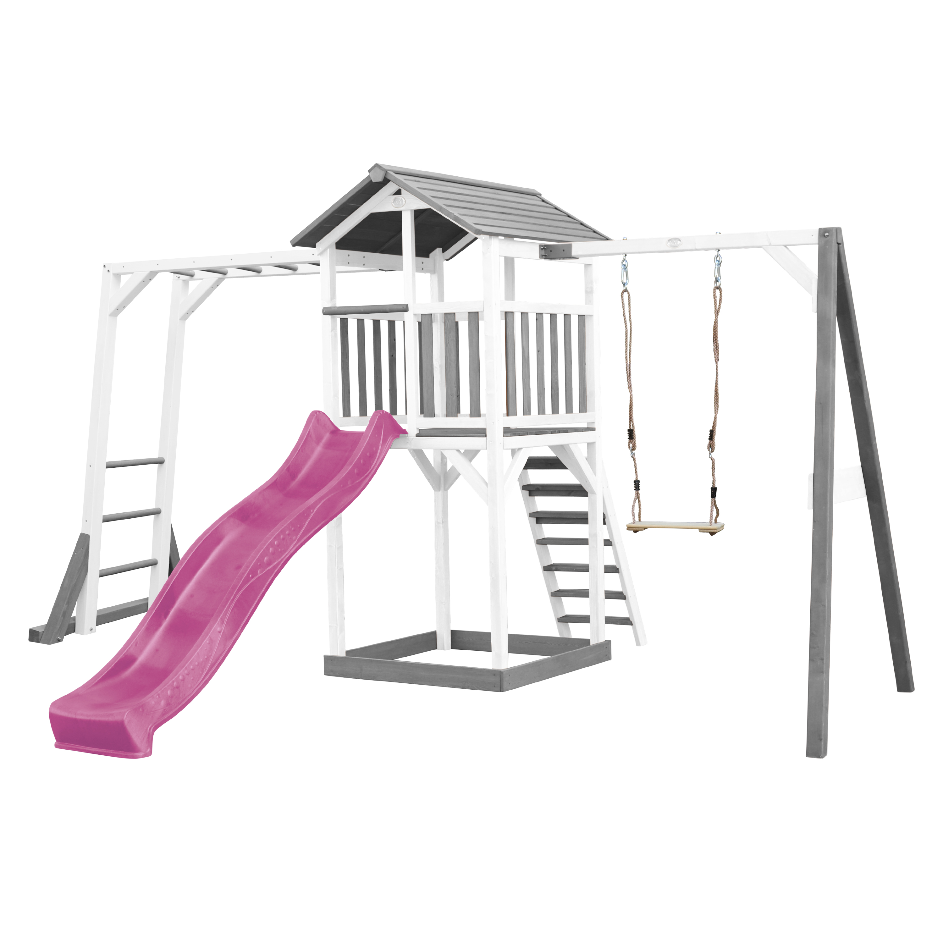 Beach Tower with Climbing Frame and Single Swing Grey/White 