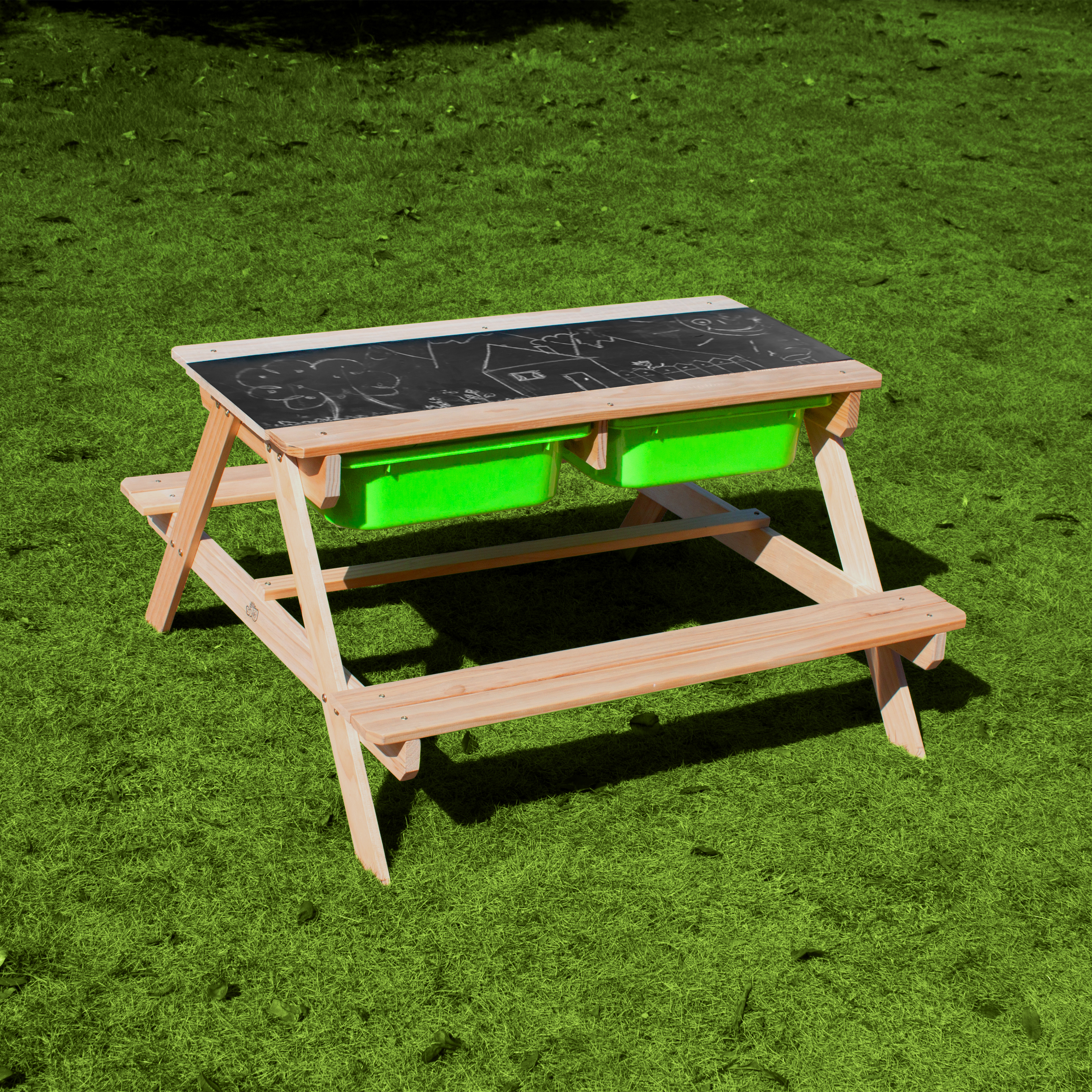 Dual Top 2.0 Sand & Water Picnic Table with Green Bins