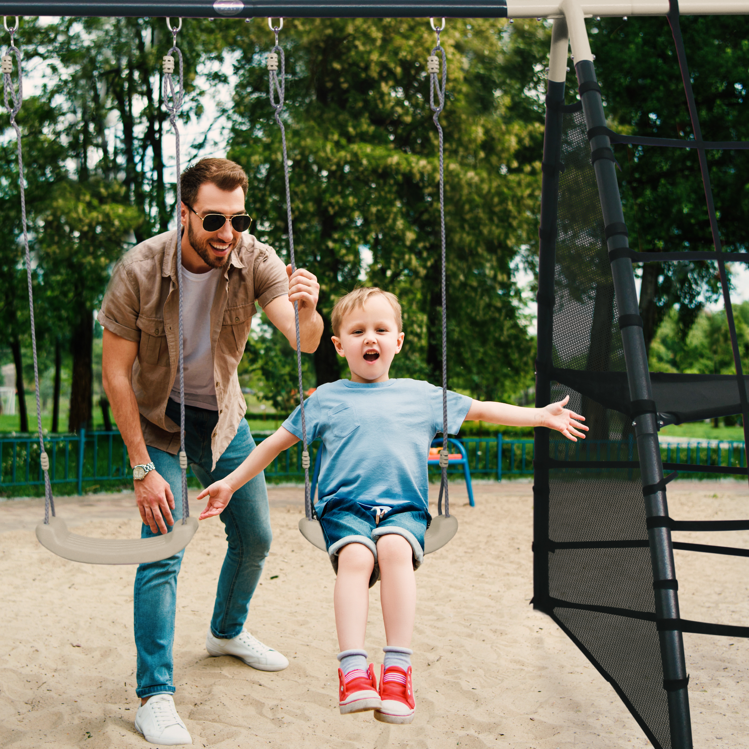 Metal Playground with double swing and climbing frame Anthra