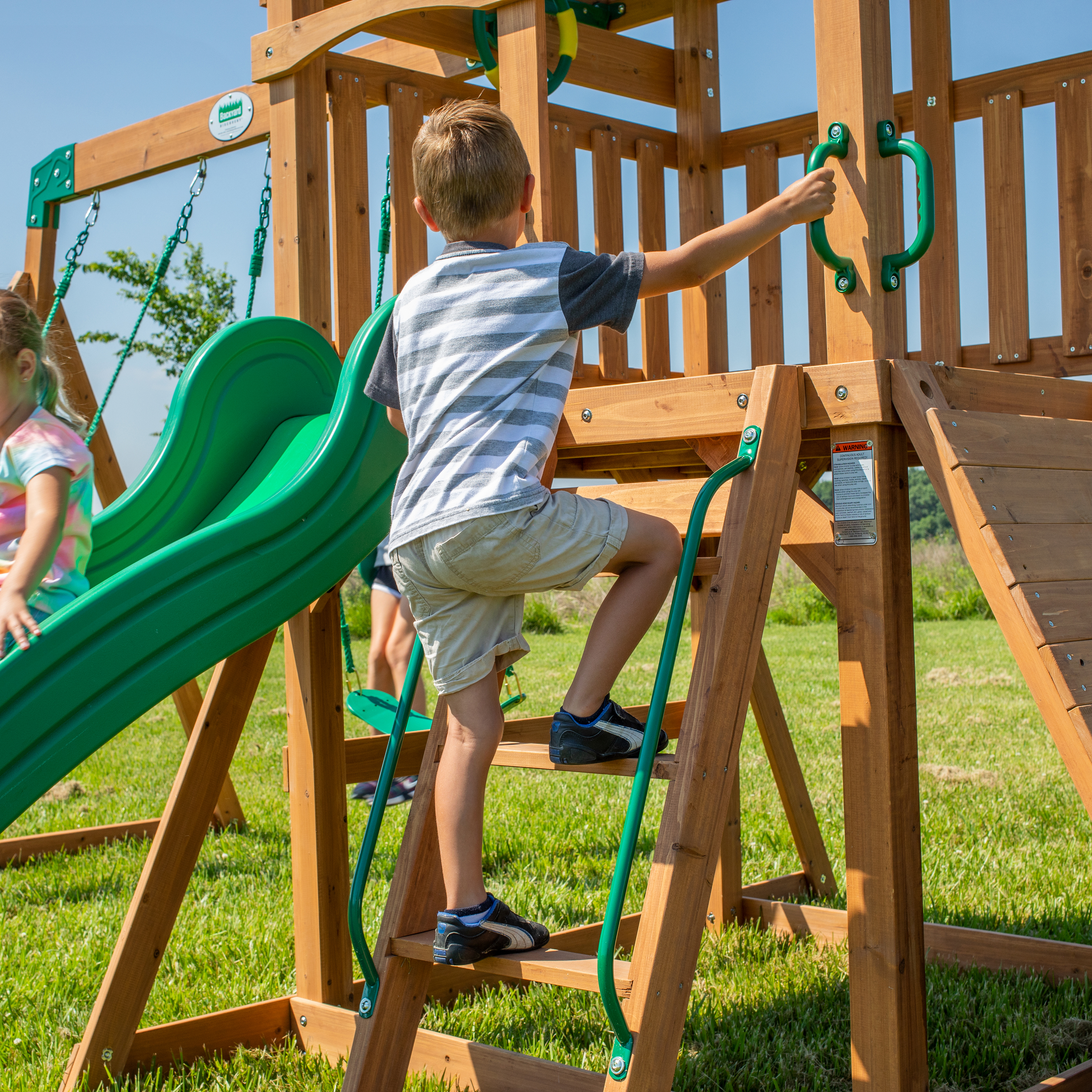 Greyson Peak Swing Set with Slide and Climbing Wall