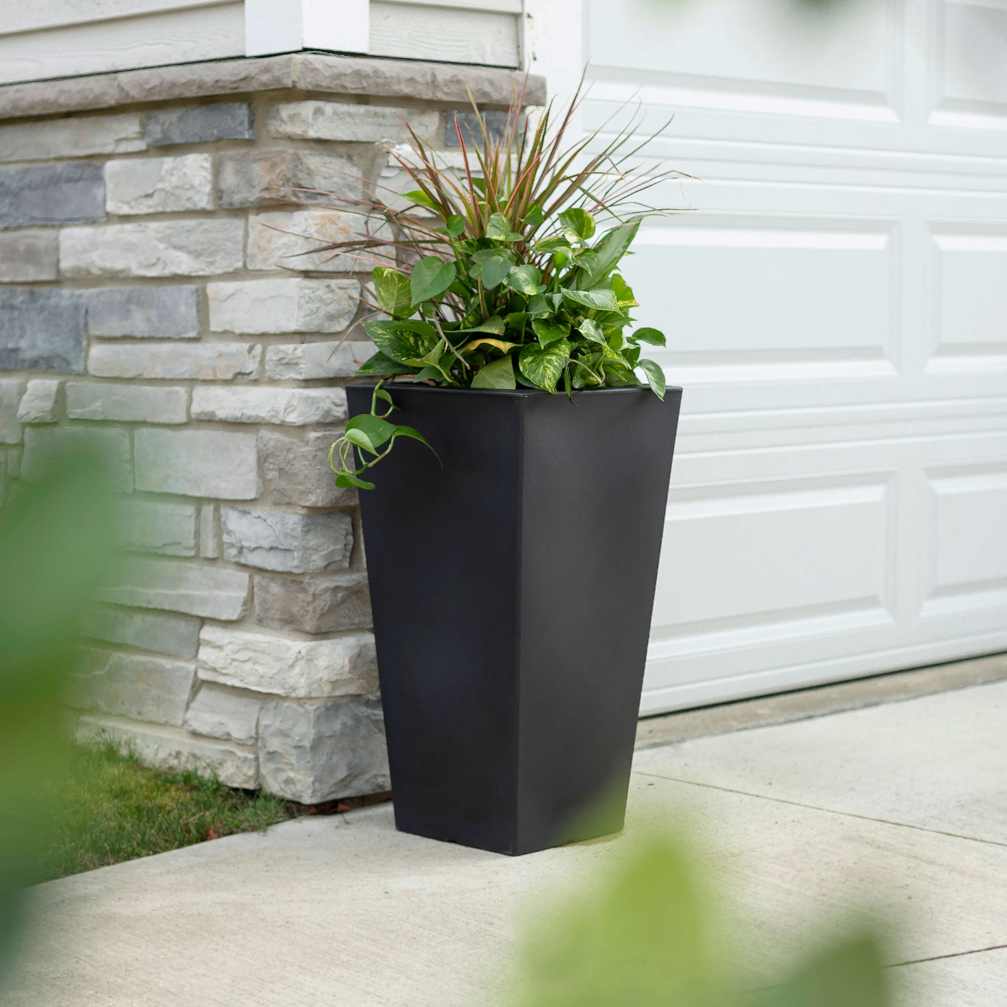 Tremont Tall Square Tapered Planter - Onyx Black