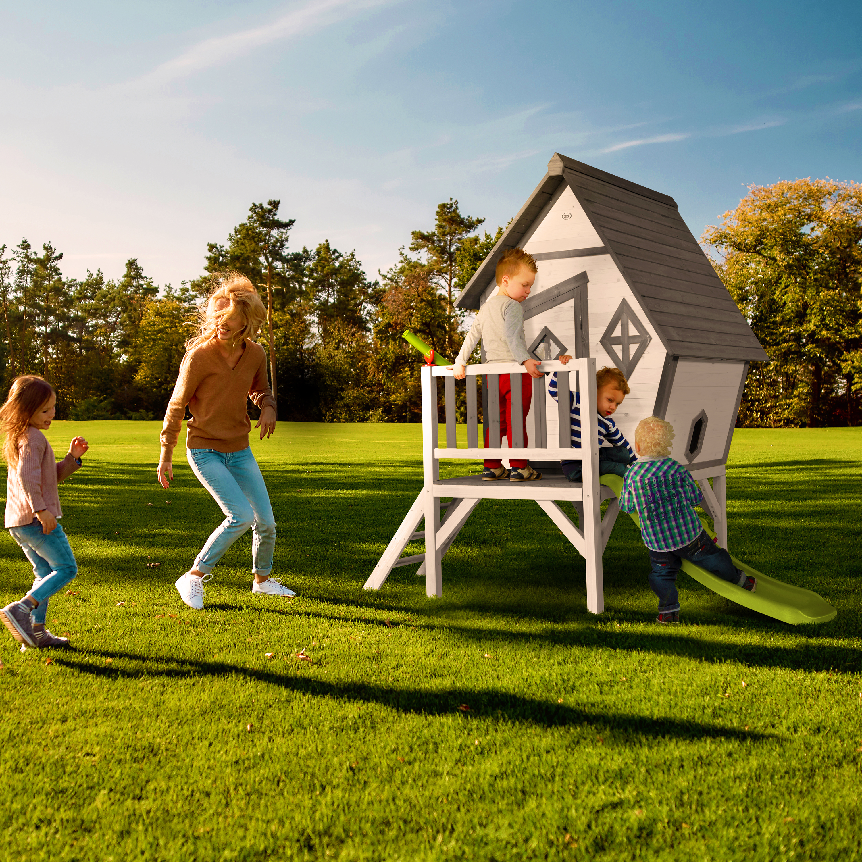 Cabin XL Playhouse Grey/White - Lime Green Slide