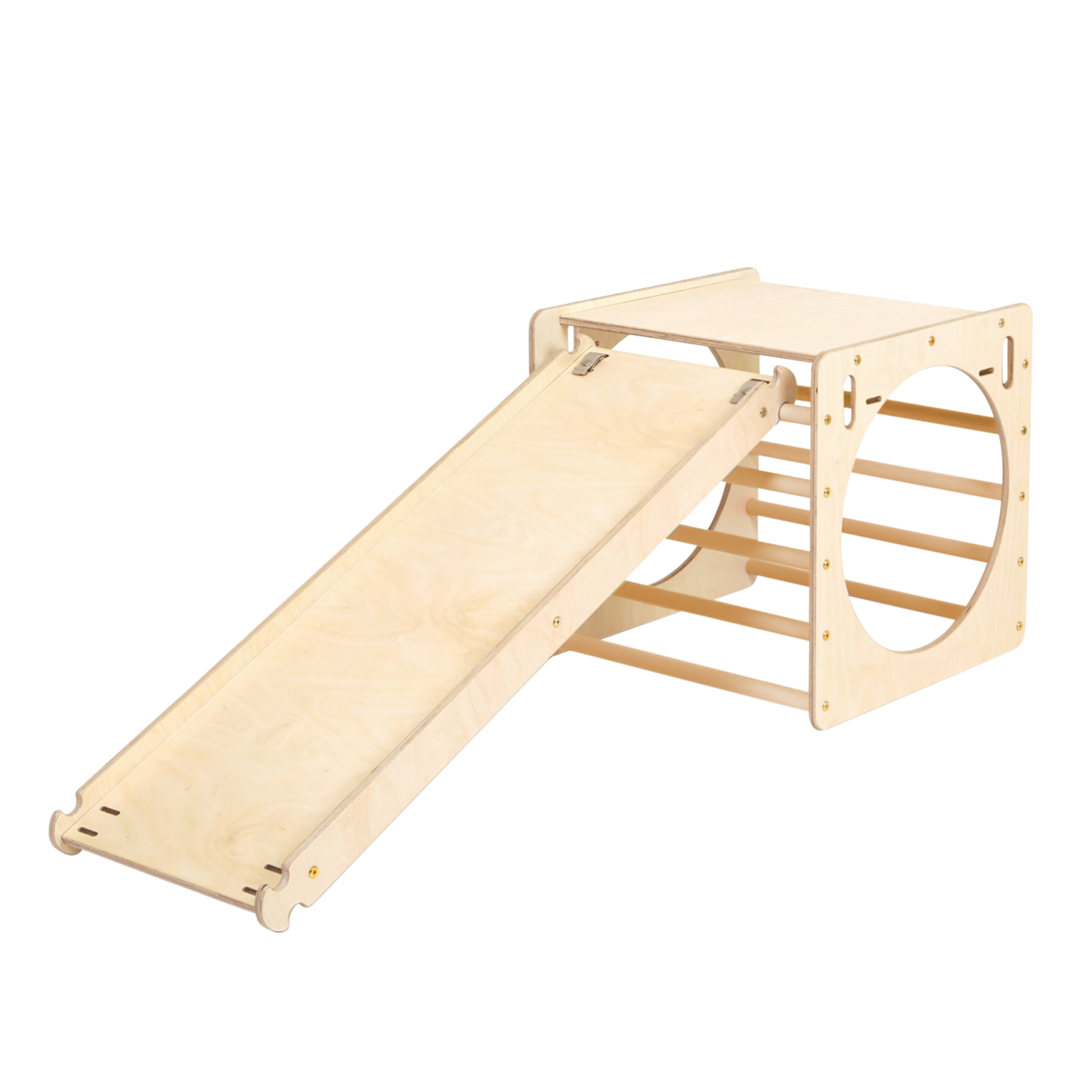 Wooden Activity Cube with Climbing Wall Natural