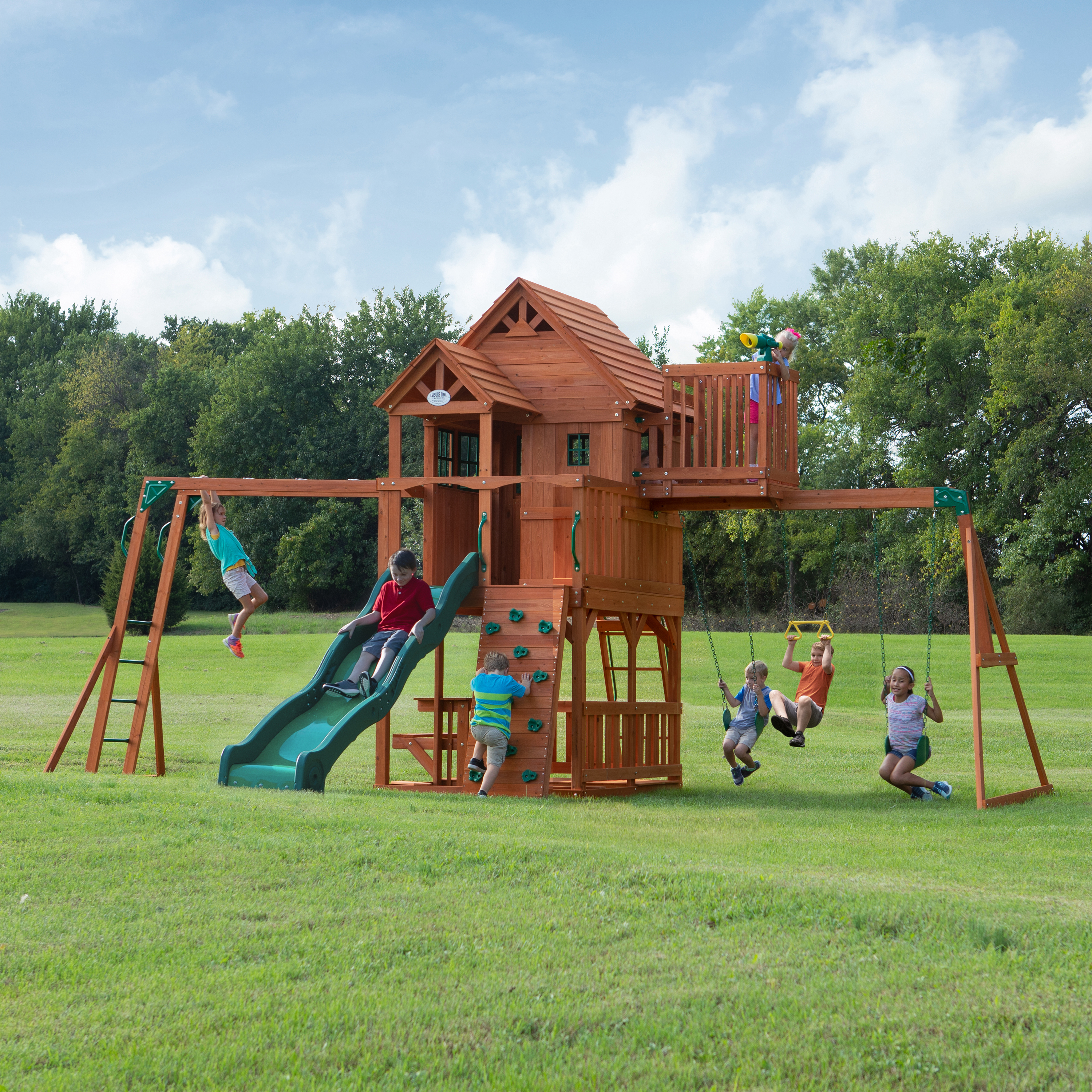 Skyfort II Swing Set with Slide, Climbing Frame and Lookout 