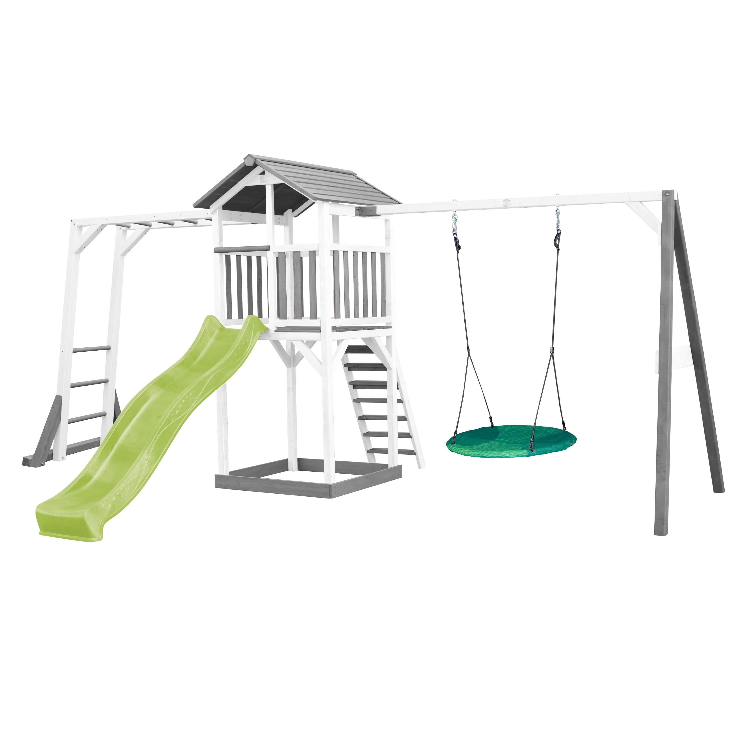 Beach Tower with Climbing Frame and Summer Nest Swing Grey/W