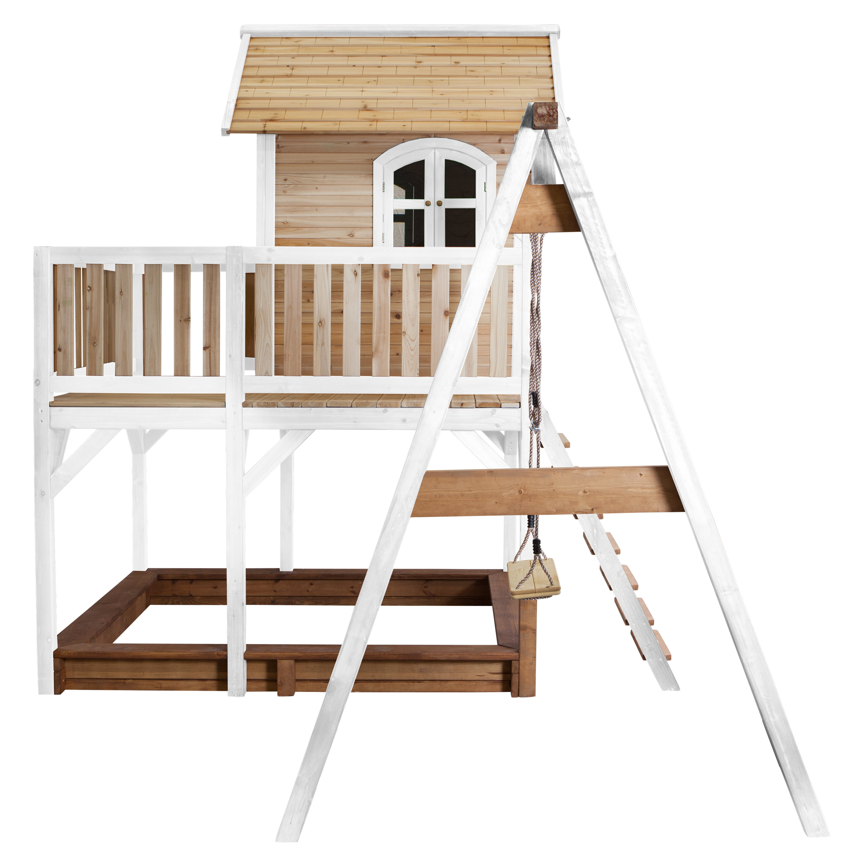 Liam Playhouse with Single Swing Brown/White - Blue Slide