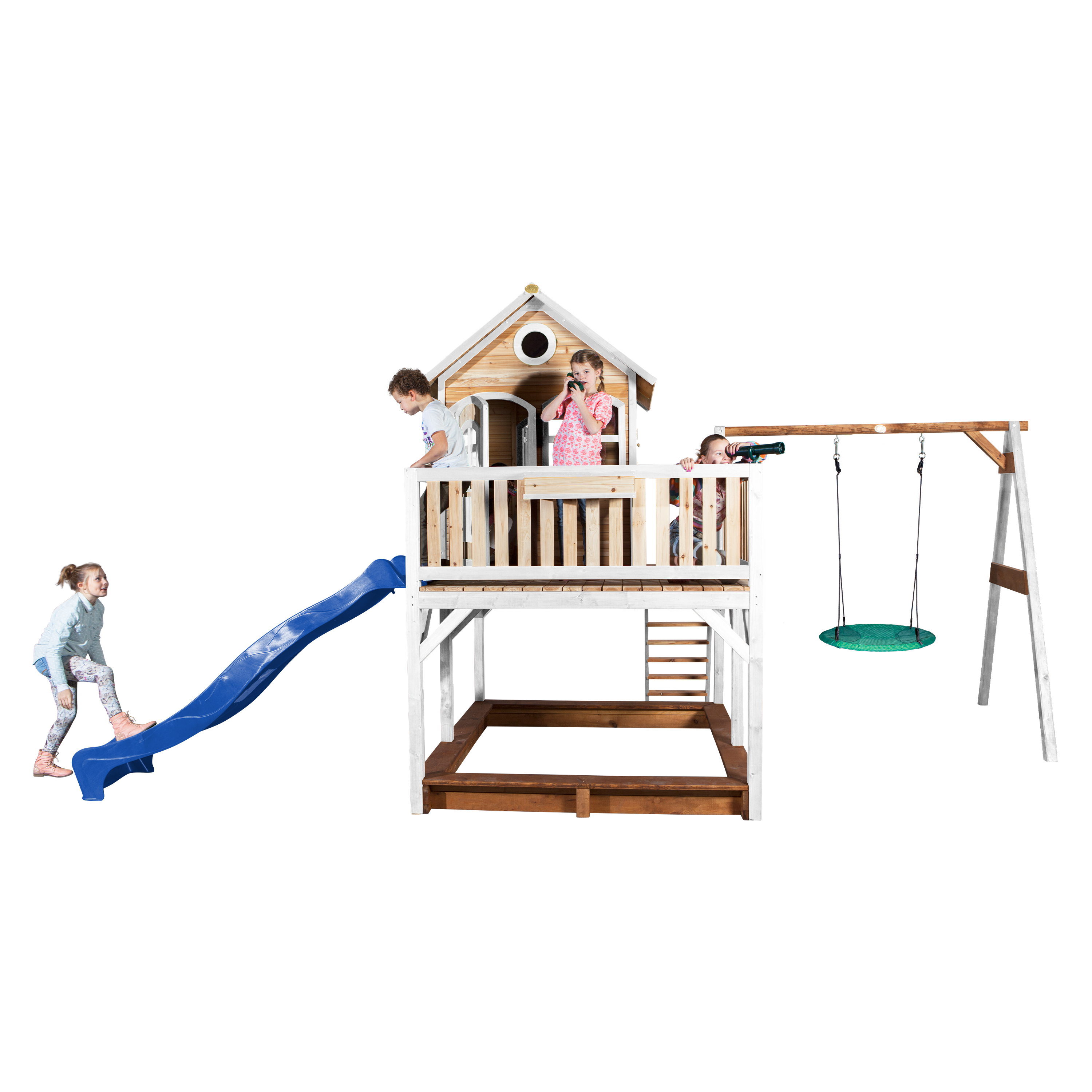 Liam Playhouse with Summer Nest Swing Brown/White - Blue Sli