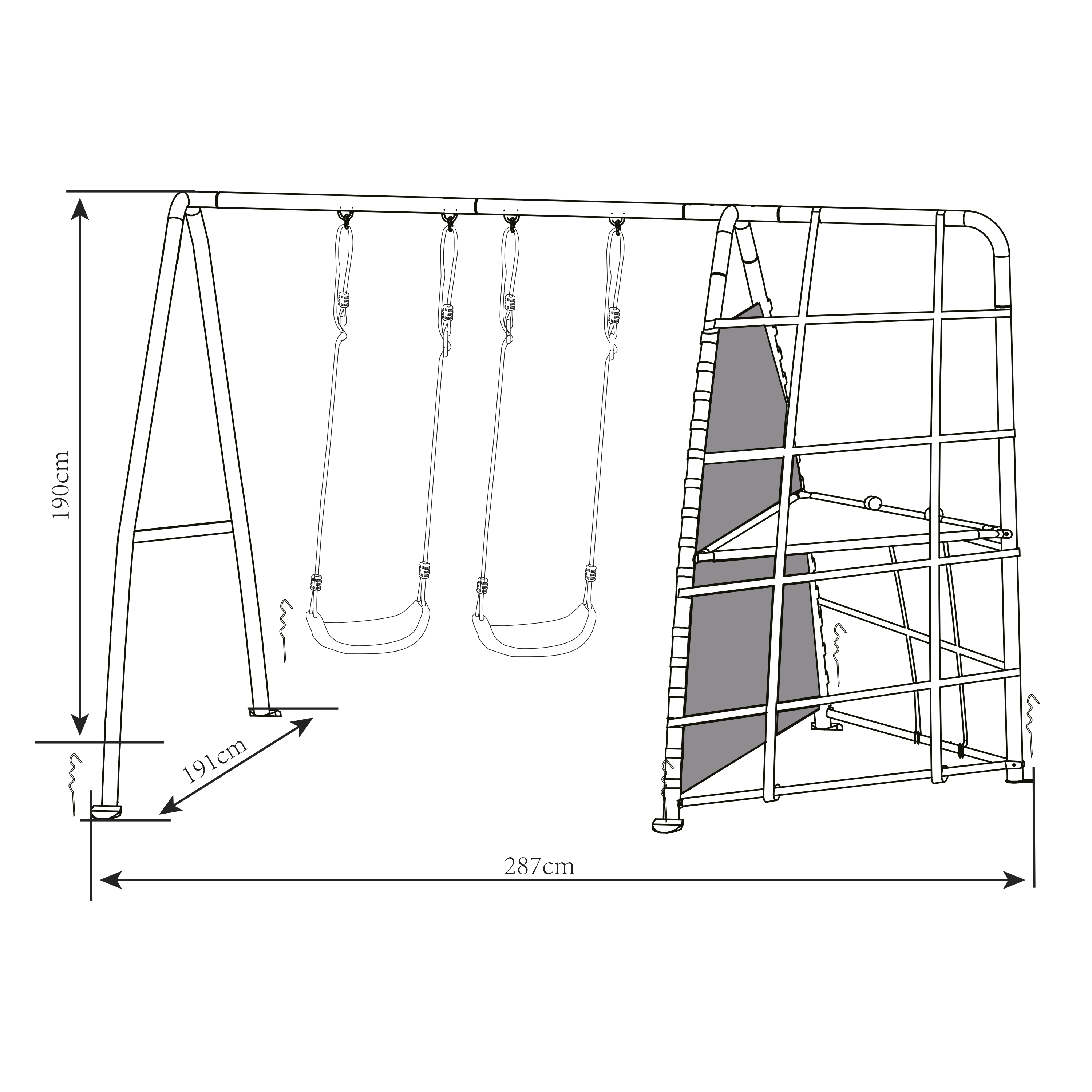 Metal Playground with double swing and climbing frame Anthra