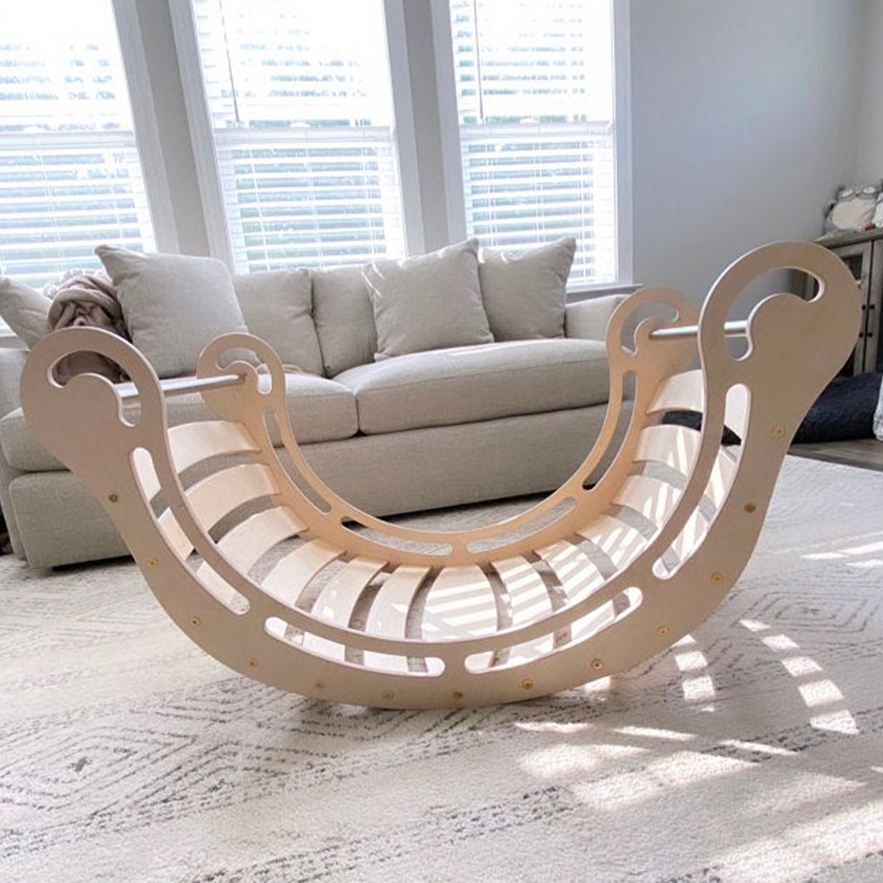 Wooden XXL Waldorf Rocker with Climbing Wall Natural