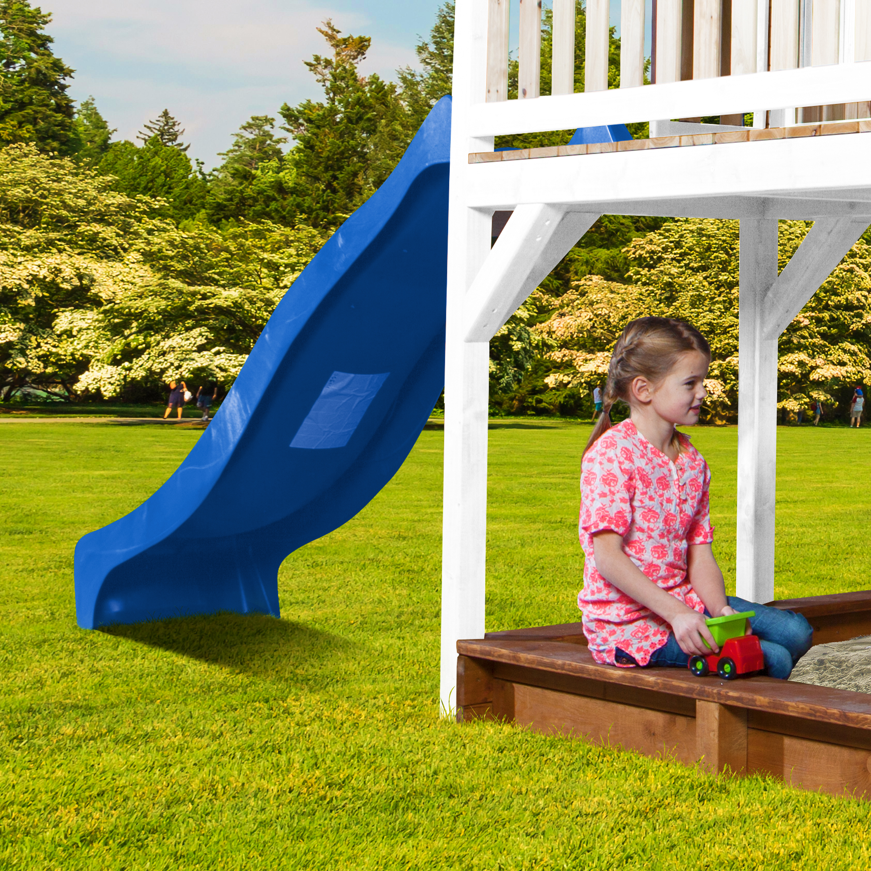 Liam Playhouse with Summer Nest Swing Brown/White - Blue Slide