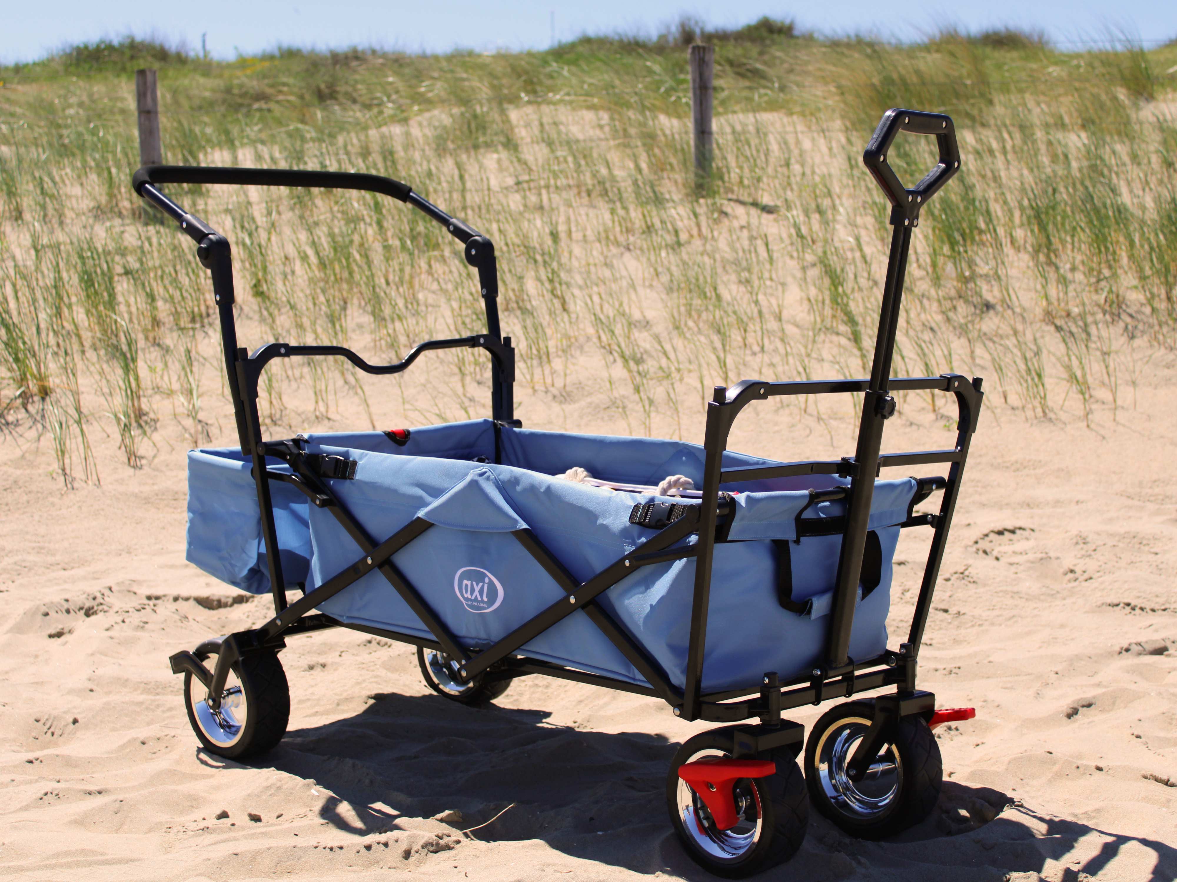 AB210 Chariot pliable avec toit, sac, frein et barre de pous