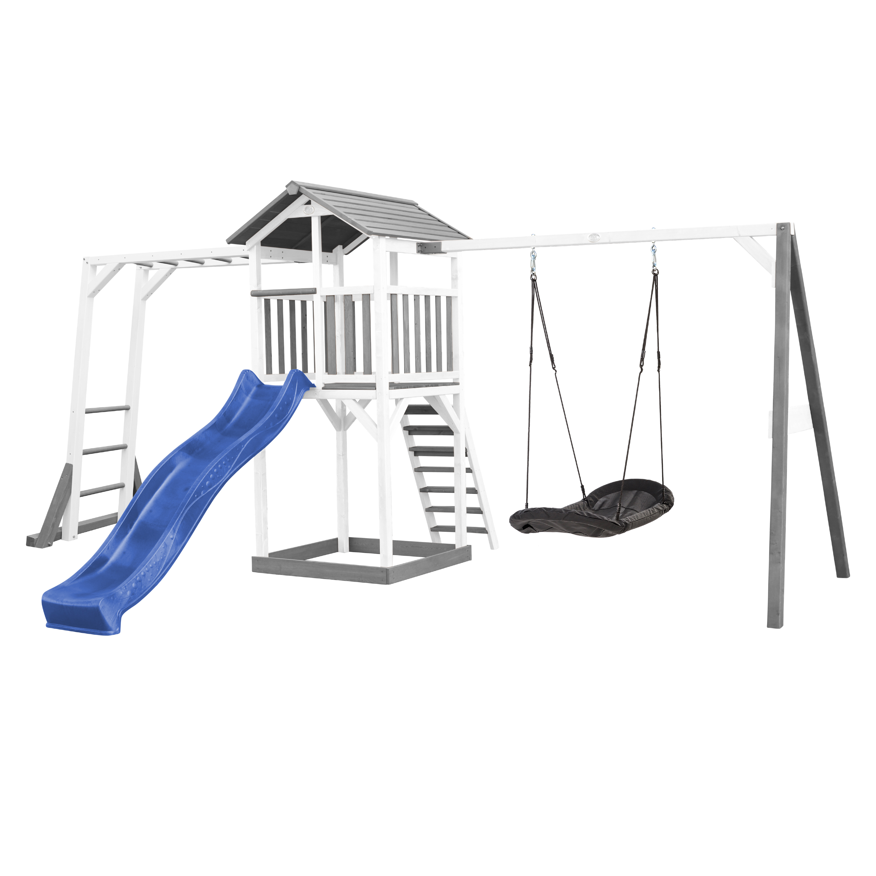 Beach Tower with Climbing Frame and Roxy Nest Swing Grey/Whi