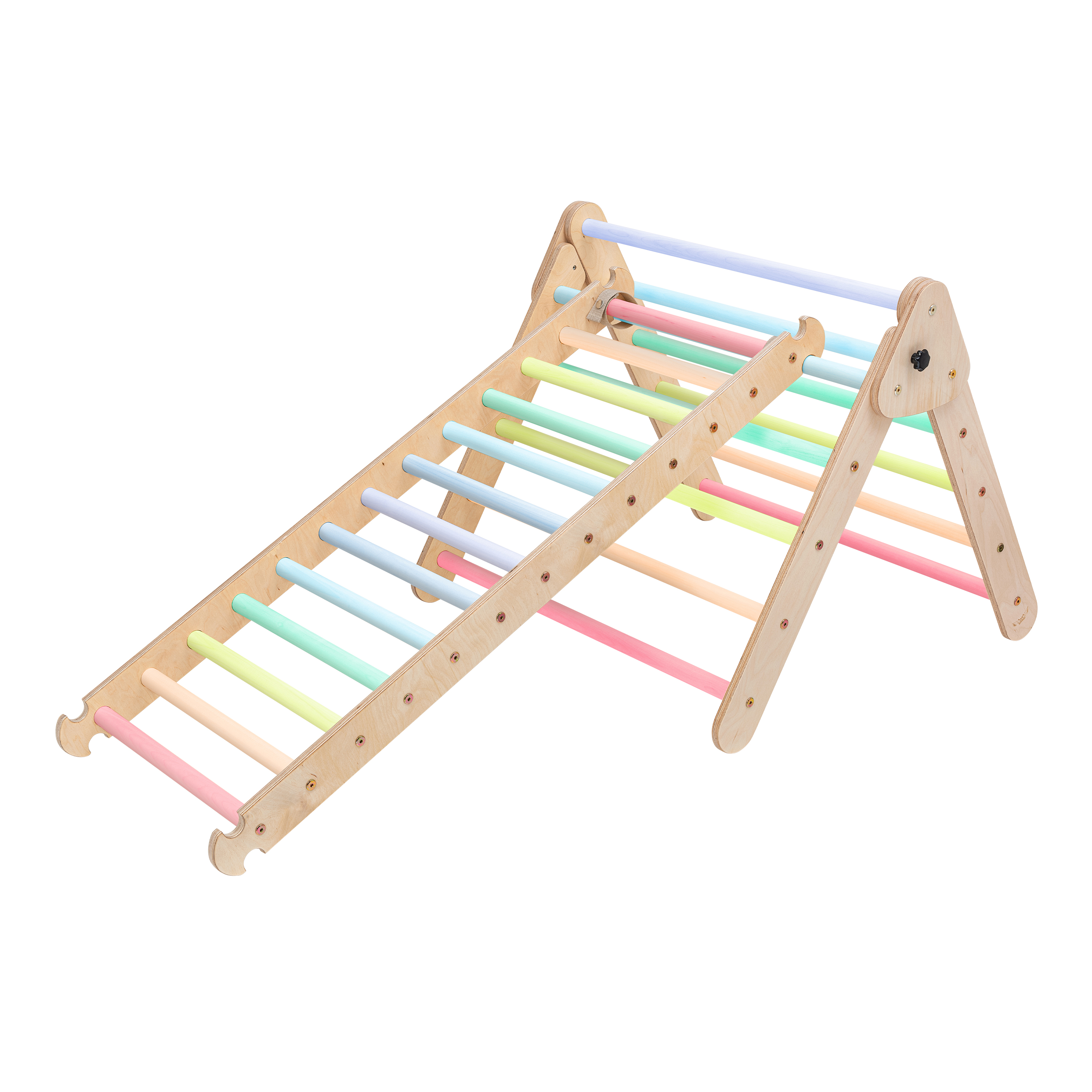 Wooden Climbing Triangle with Ladder and Climbing Wall Paste