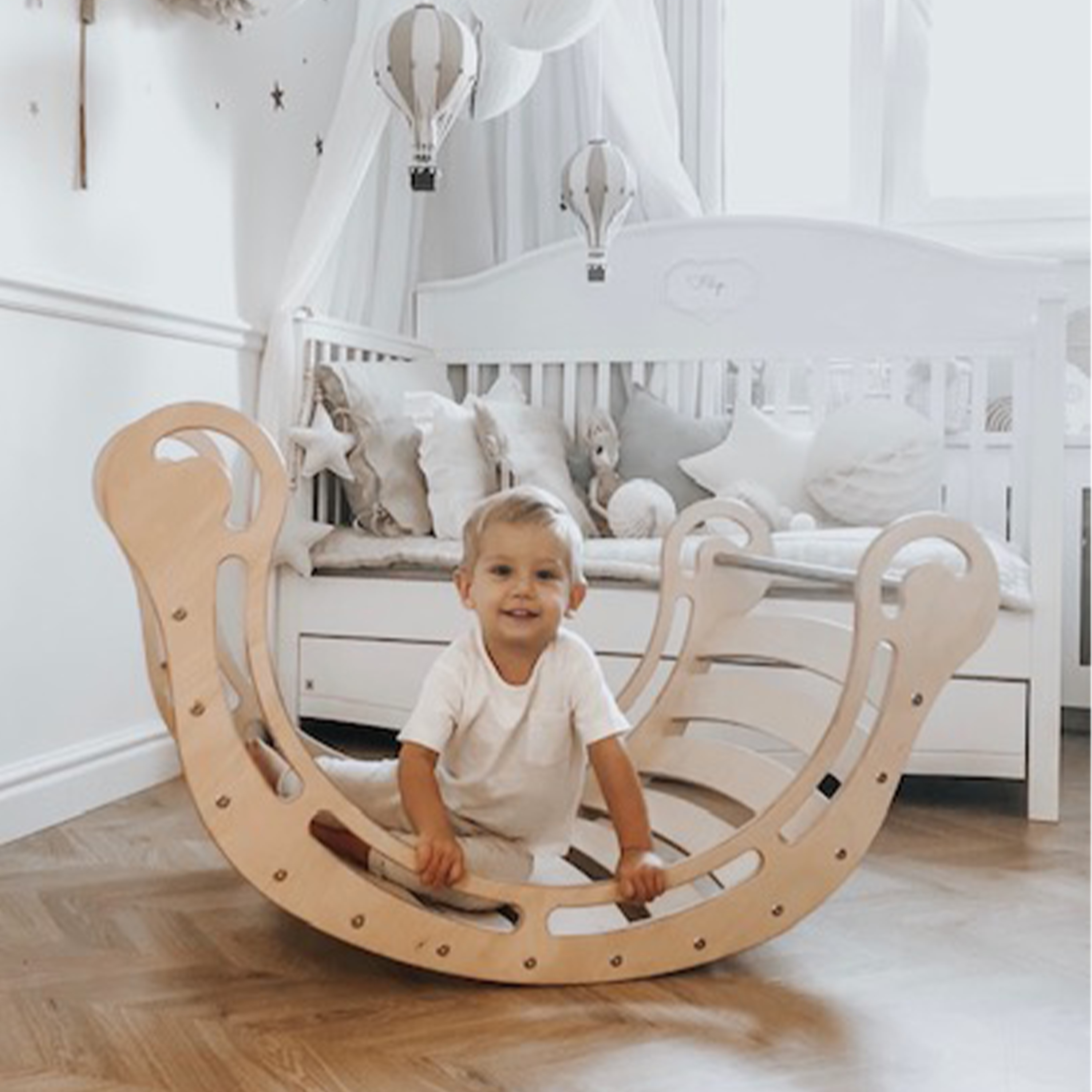 Wooden XXL Waldorf Rocker with Climbing Wall Natural