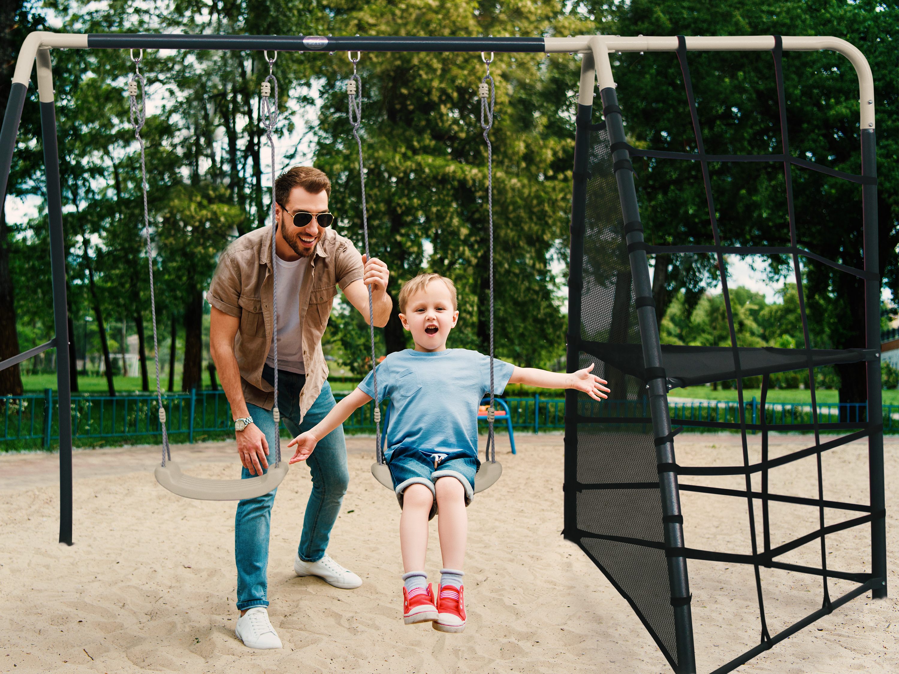 Metal Playground with double swing and climbing frame Anthracite/cream