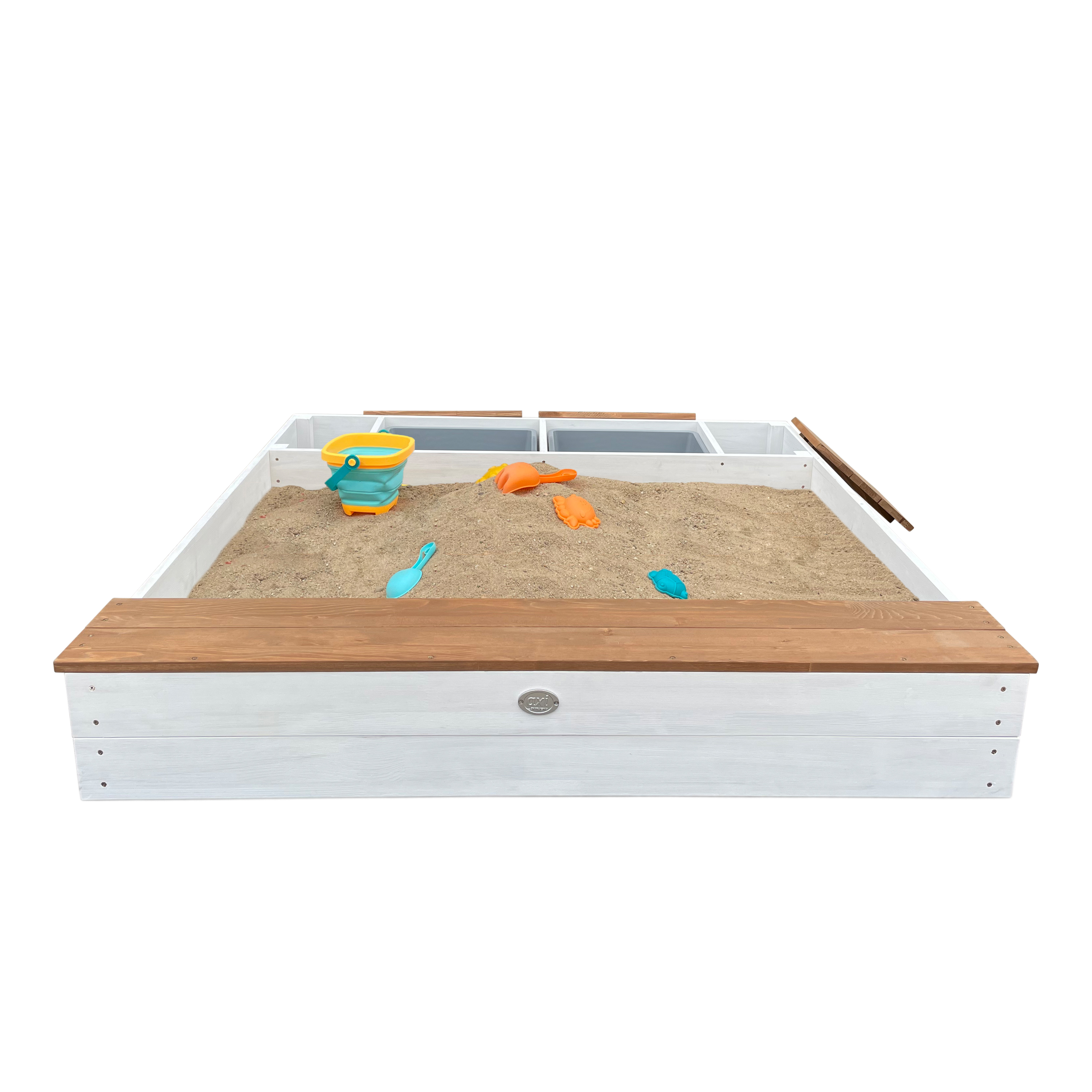 Evy Sandbox with Bins and Storage White/Brown