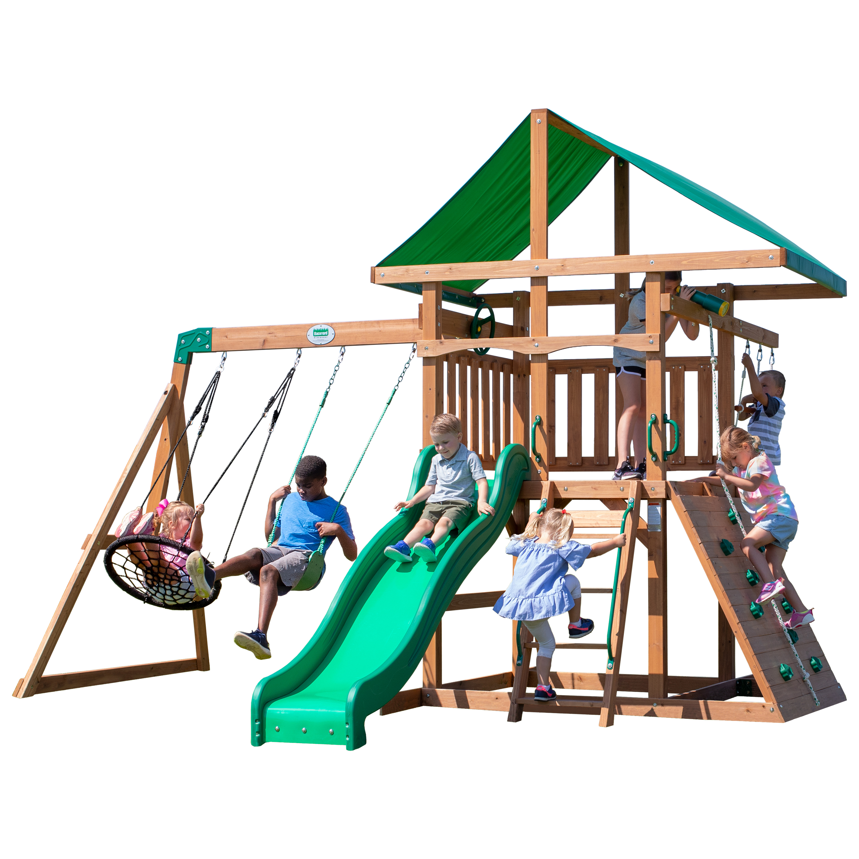 Greyson Peak Swing Set with Slide and Climbing Wall