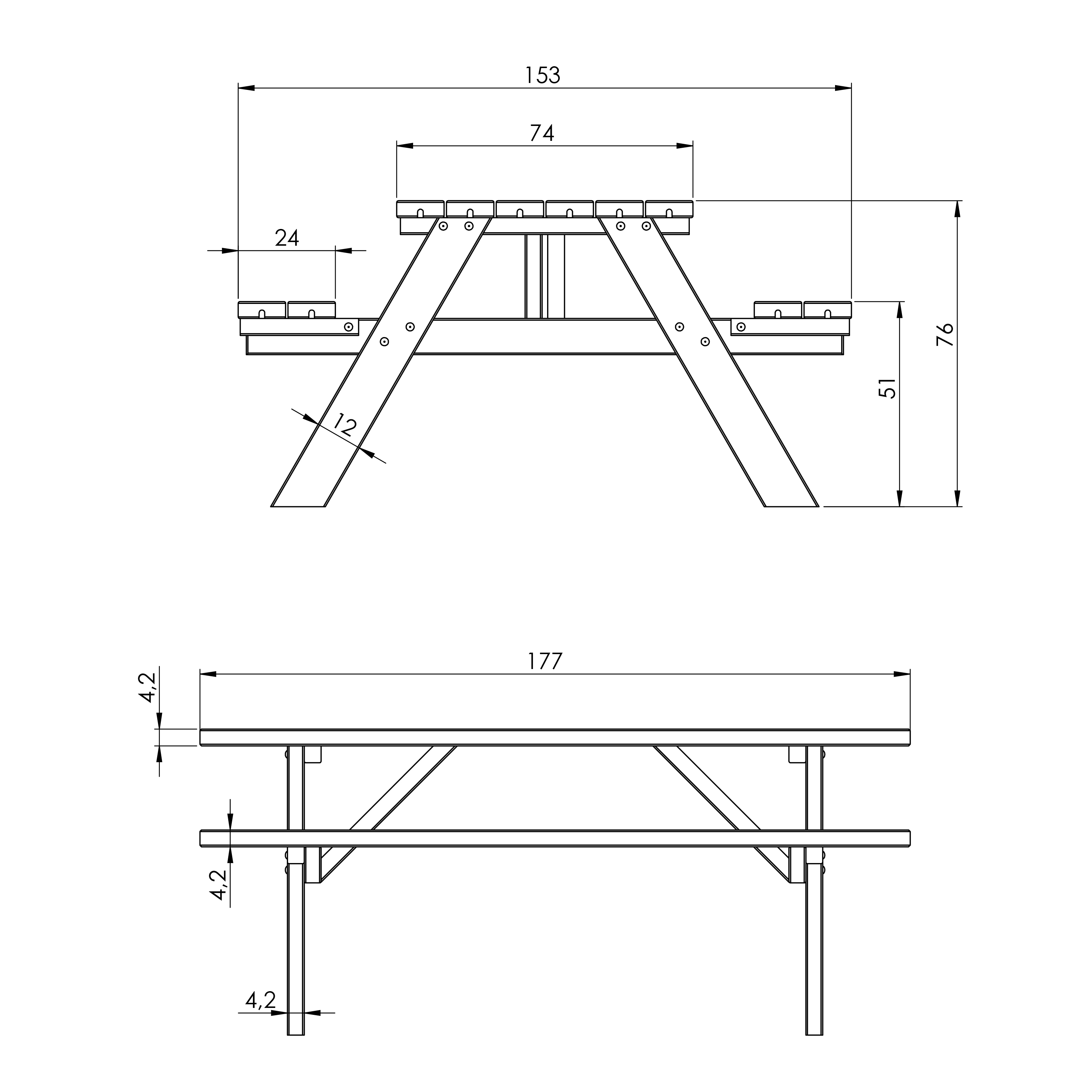 Julie Wooden Picnic Table Classic 177 x 154 cm - Natural