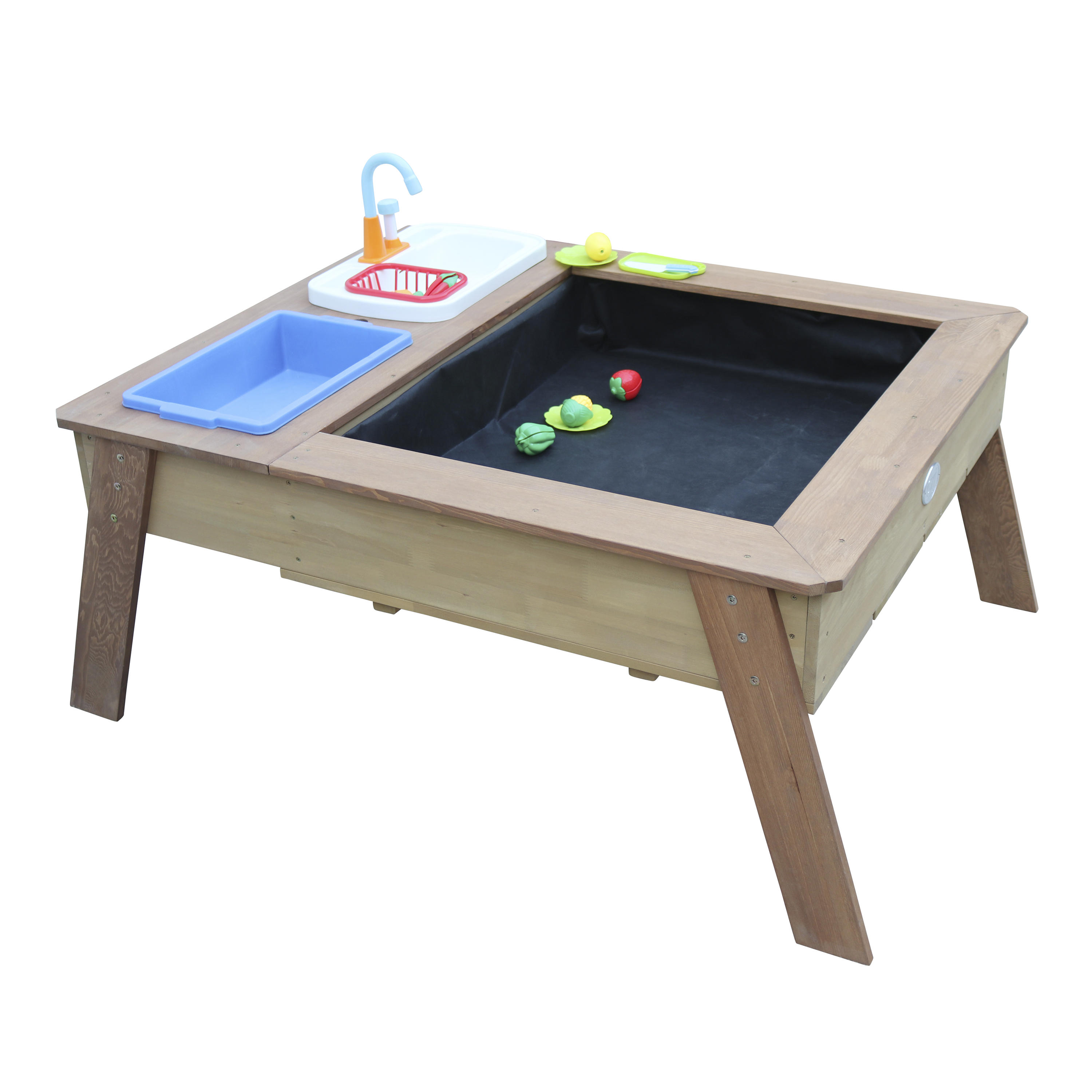 AXI Linda Sand & Water Table with Play Kitchen Sink Brown - Umbrella Blue/White