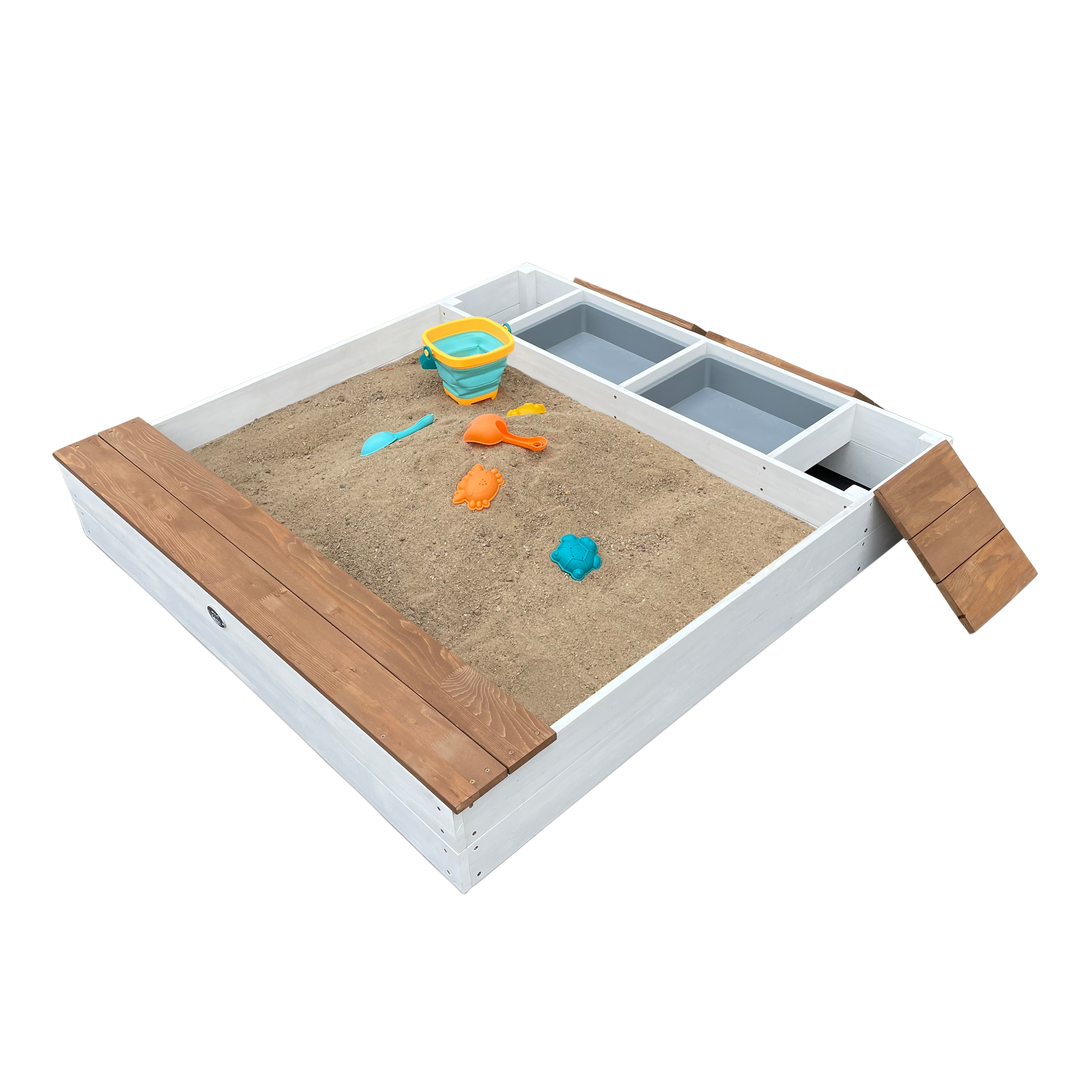 Evy Sandbox with Bins and Storage White/Brown