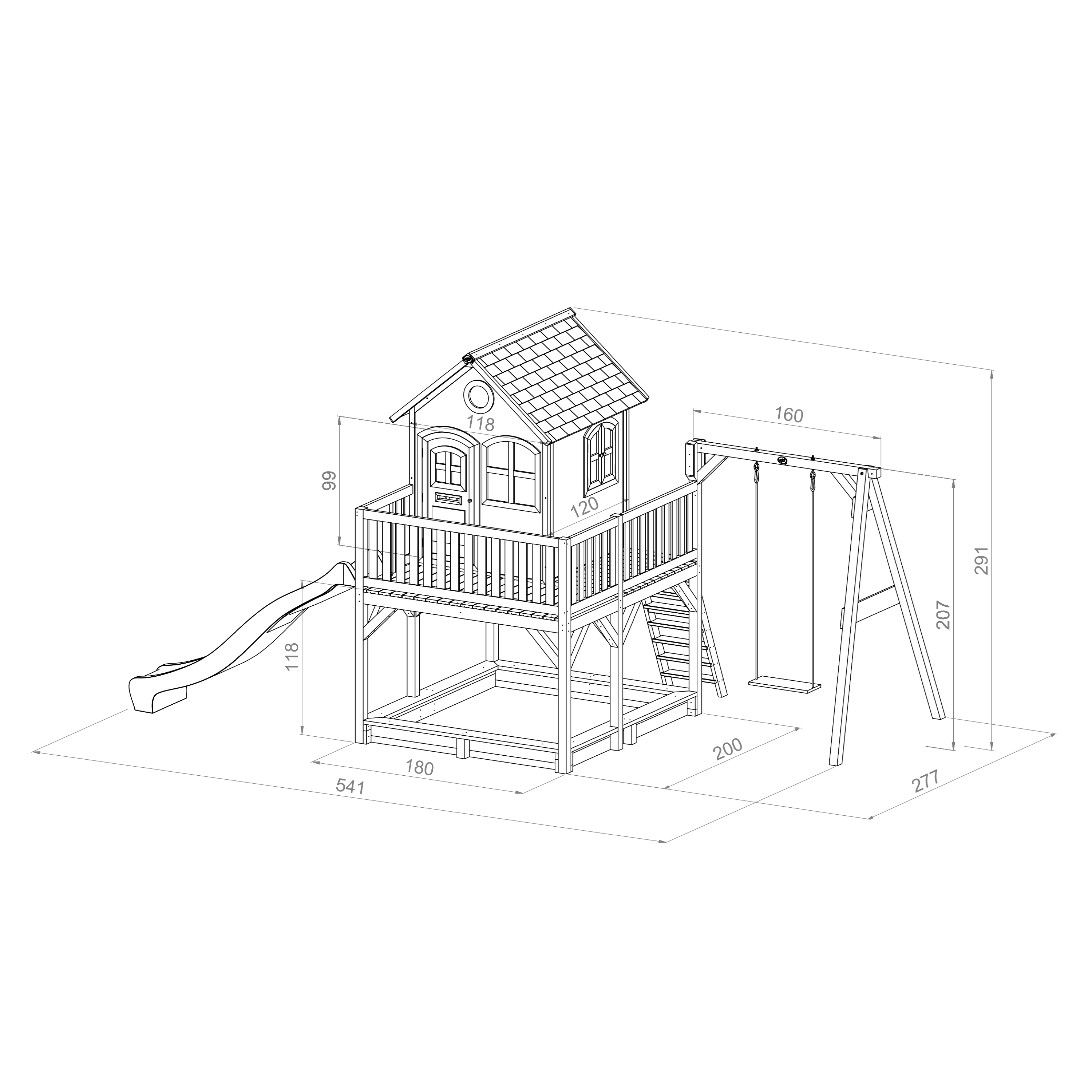 Liam Playhouse with Single Swing Brown/White - Blue Slide