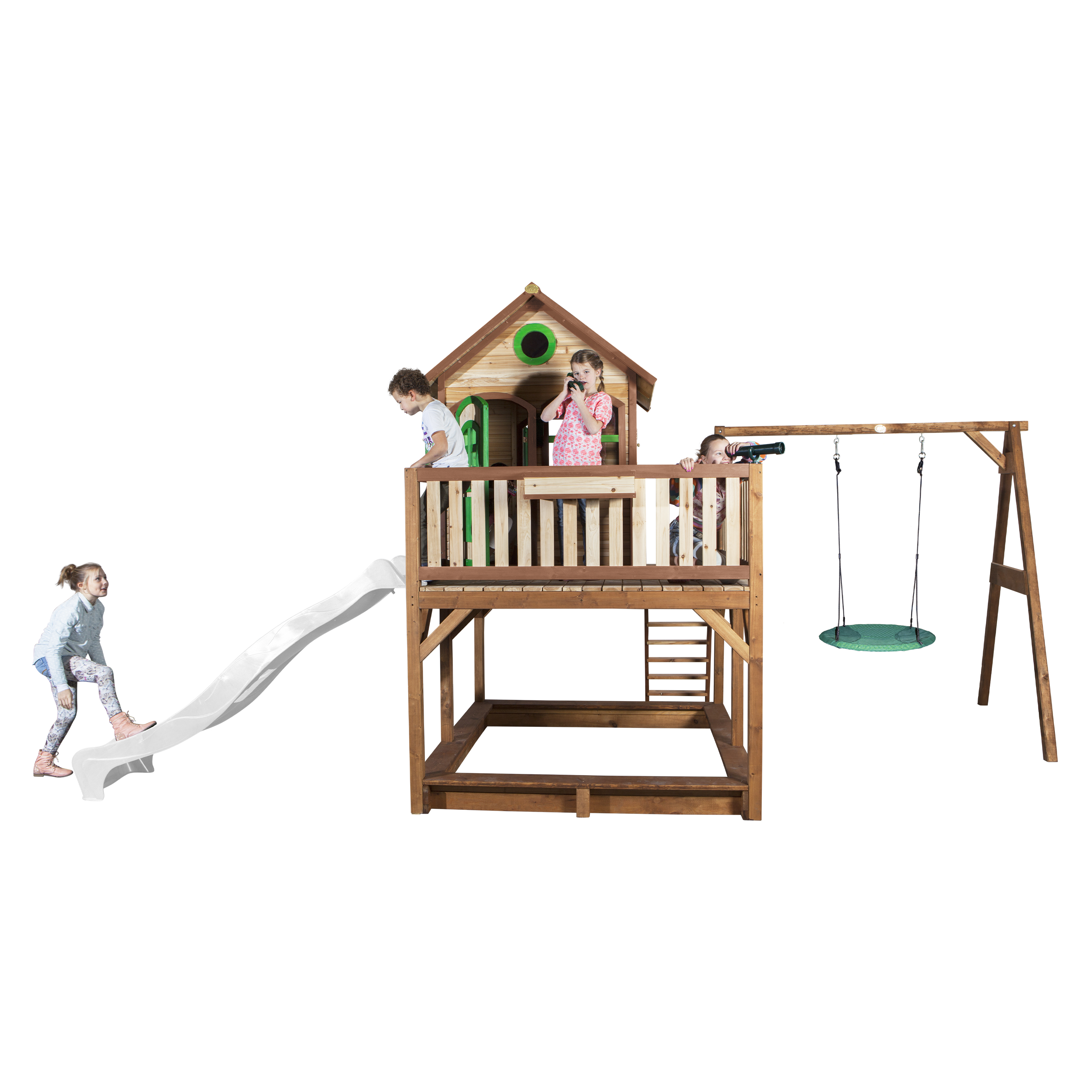 Liam Playhouse with Summer Nest Swing Brown/Green - White Sl