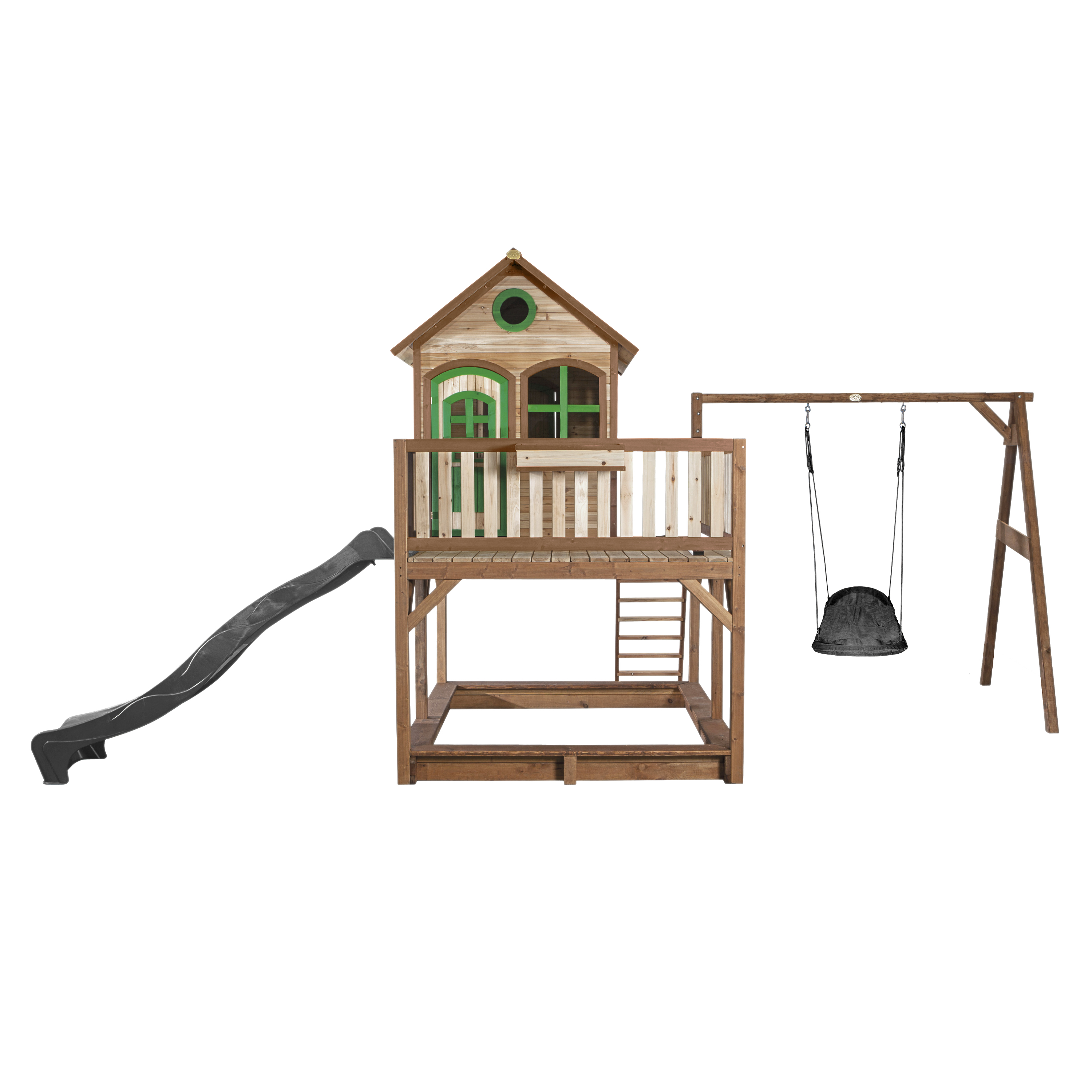 Liam Playhouse with Roxy Nest Swing Brown/Green - Grey Slide